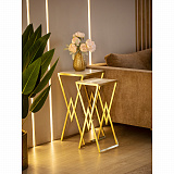 Набор из 2х столиков приставных с мраморной столешницей (белые) 33x33x70, 28x28x65см